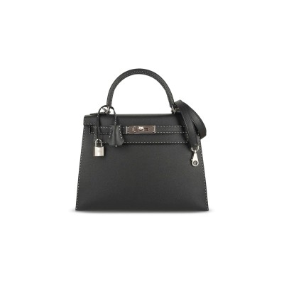 HERMES KELLY 28 GRAINED MONSIEUR UN POINT SUR DEUXKELLY SELLIER BLACK (28*22*10cm)